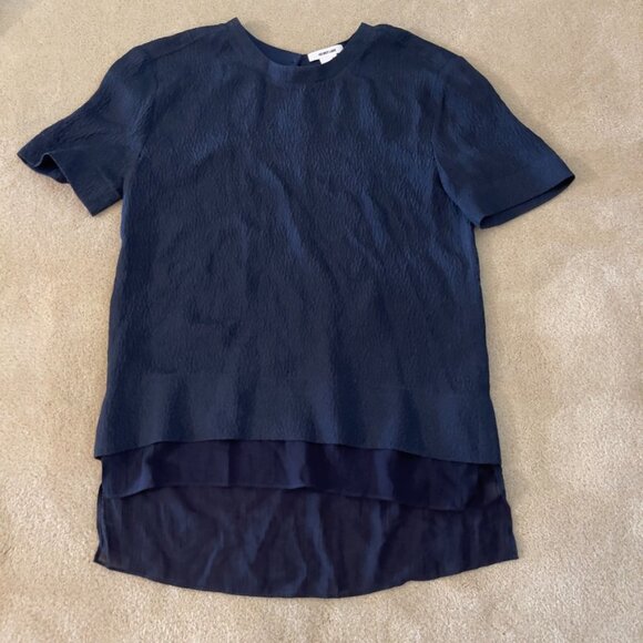 Helmut Lang Navy Textured Silk Short Sleeved Top size S - Picture 4 of 9